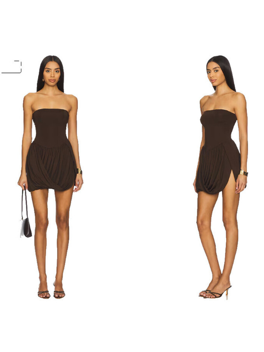 Superdown Brown May Mini Dress strapless Gathered draped detailing on skirt S